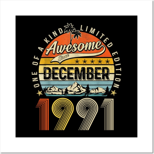 Awesome Since December 1991 Vintage 32nd Birthday Wall Art by Vintage White Rose Bouquets